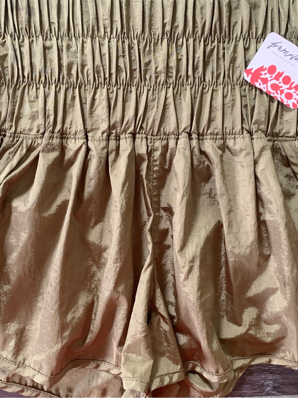 Shimmery khaki Gold Smocked Waist Shorts
